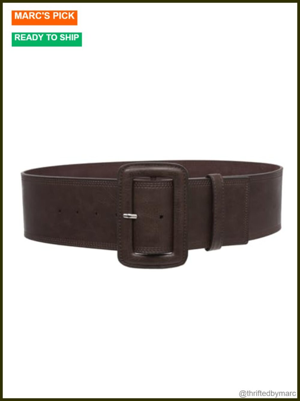 Wide High Waist Rectangular Leather Belt Treble Stitch